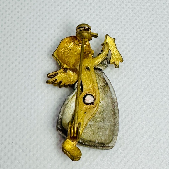 Vintage Danecraft Silver and Gold Tone with Clear Rhinestone Angel Brooch Pin - Picture 2 of 2
